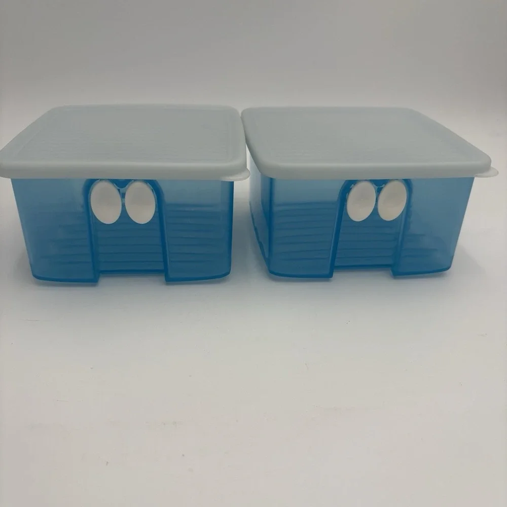 Set Of 2 Tupperware Fridge‎ Smart Vented Produce Storage Container Blue 4.5 Cup